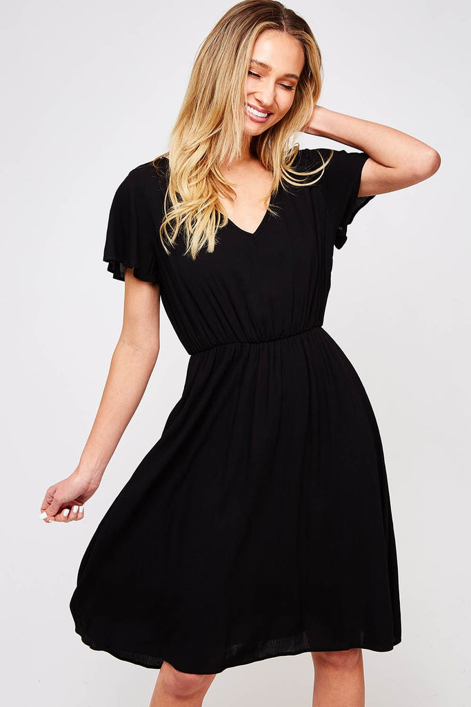 Gabriella Ruffle Midi Dress in Black