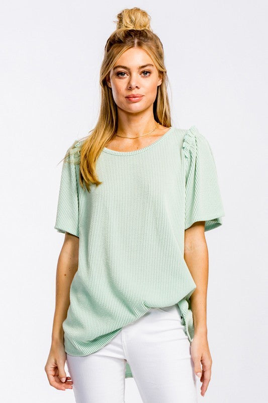 Flowy Ribbed Knit Top in Mint