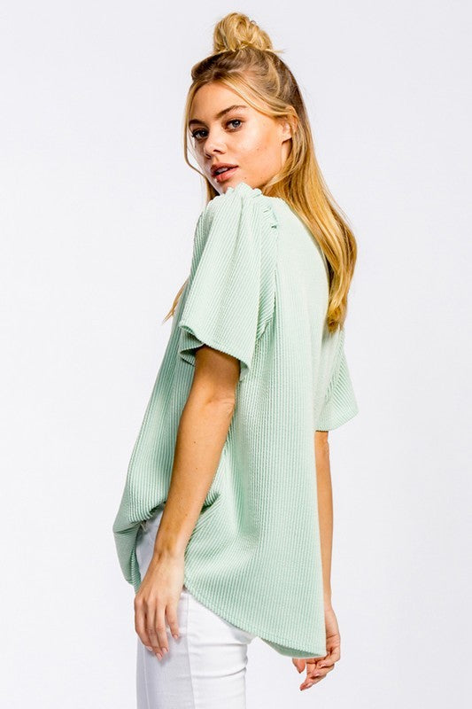 Flowy Ribbed Knit Top in Mint