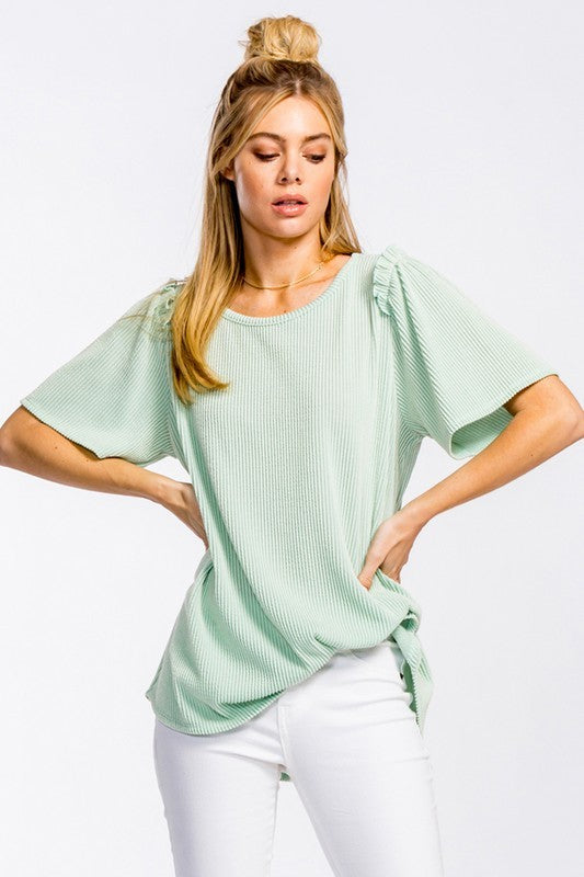 Flowy Ribbed Knit Top in Mint