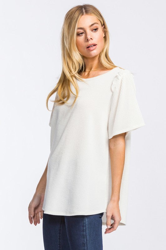 Flowy Ribbed Knit Top in Vanilla