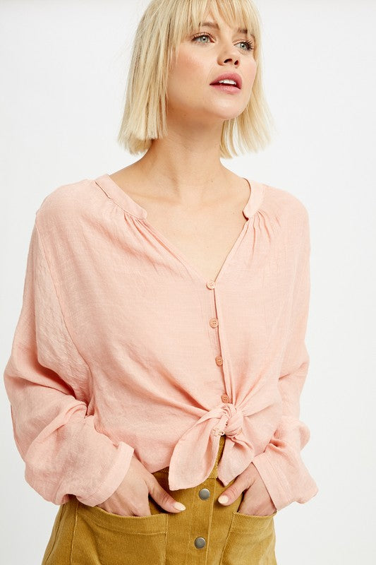 Janet Collar Button Down Top in Blush