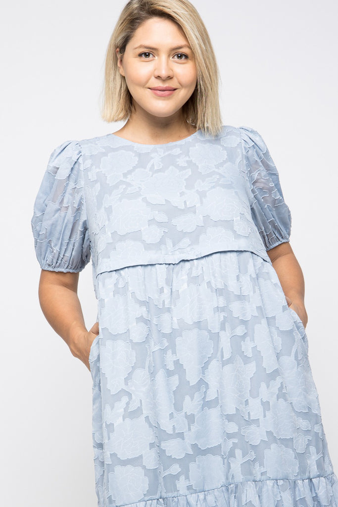 Irene Tiered Dress in Dusty Blue PLUS
