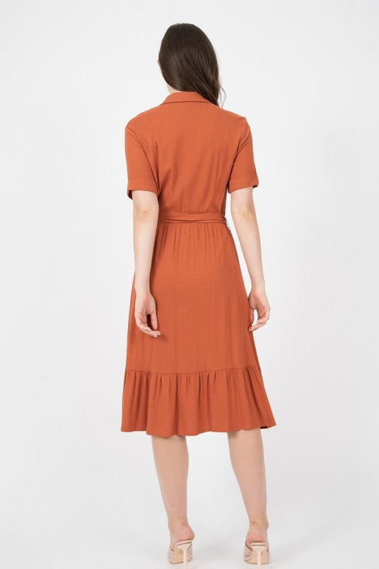 Jayda Midi Dress in Rust