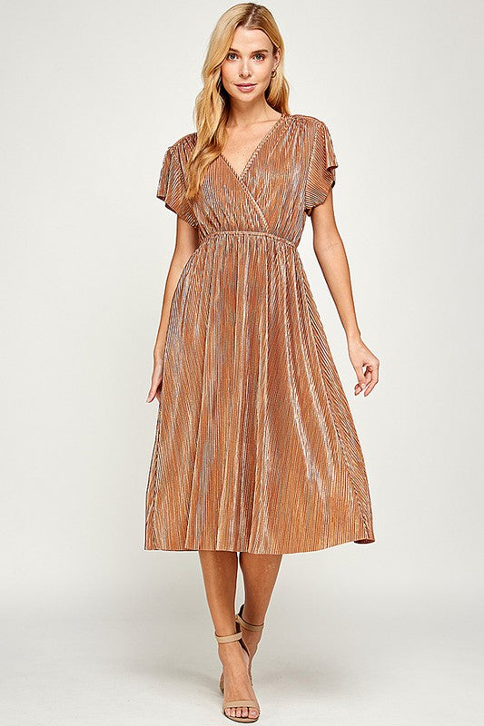 Abigail V-Neck MIDI Dress in Bronze