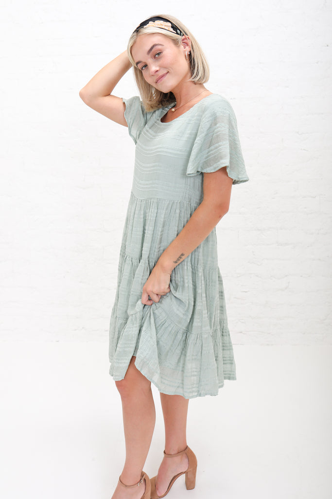 Morgan Flare Dress in Green Mist