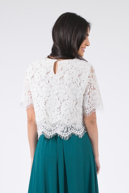 Wedding Bells Crop Lace Top in White