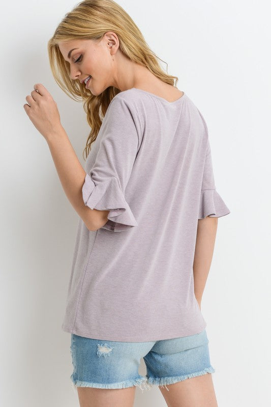 Lavender Ruffle Sleeve Tee