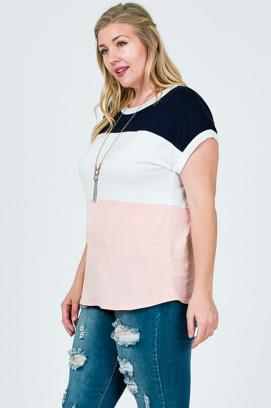 Colorblock Tee in Blush PLUS