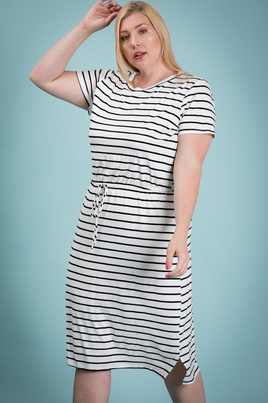 Dana Striped Tee Dress in Navy Stripe PLUS