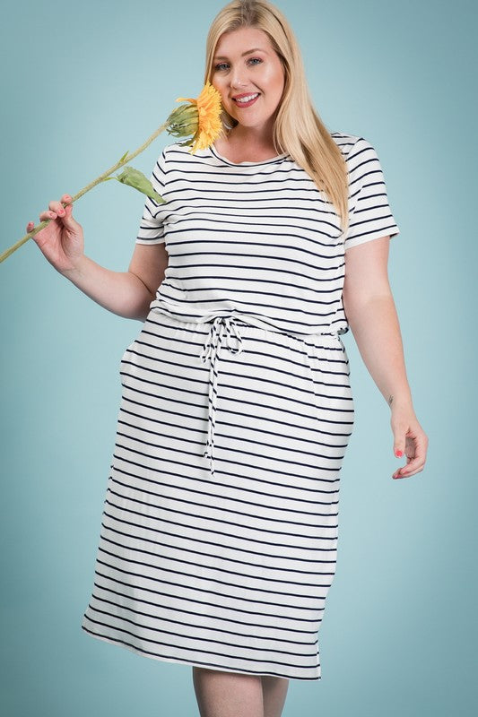 Dana Striped Tee Dress in Navy Stripe PLUS
