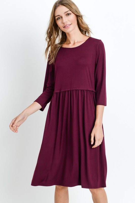 Bailey Loose Shift Fall Dress in Wine