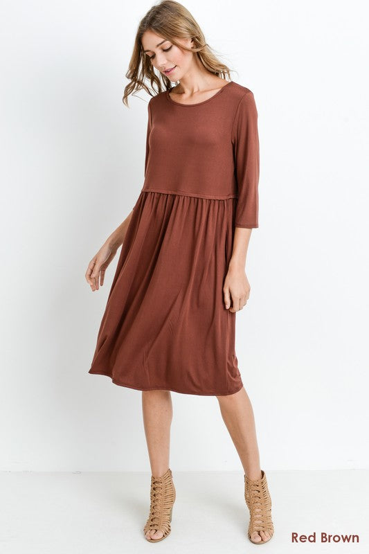 Bailey Loose Shift Fall Dress in Red/Brown