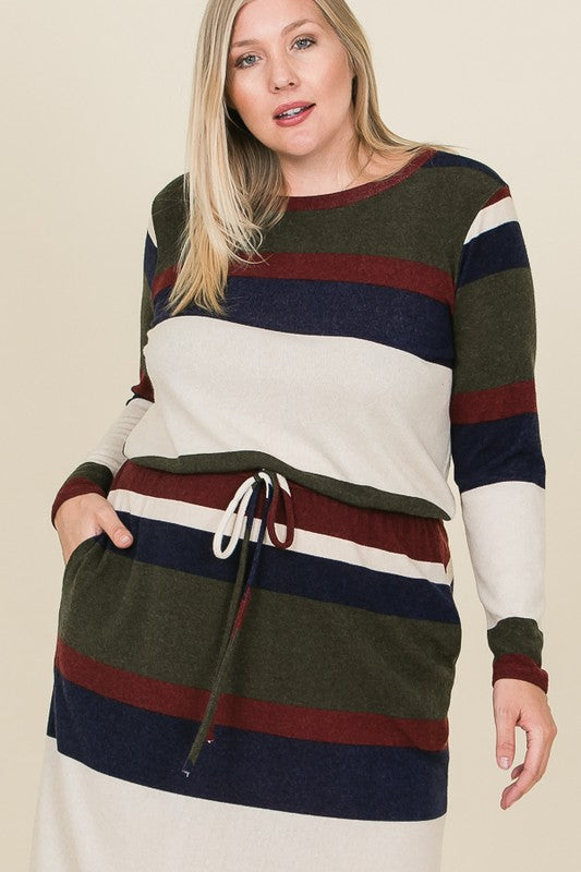 Lora Bold Stripe Dress in Forest Green PLUS