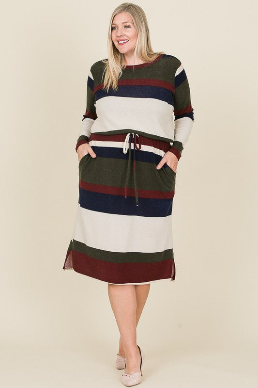 Lora Bold Stripe Dress in Forest Green PLUS