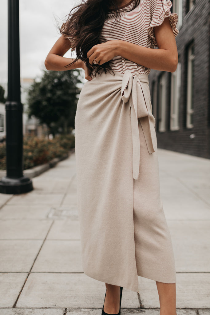Sofia Wrap Sweater Skirt in Taupe
