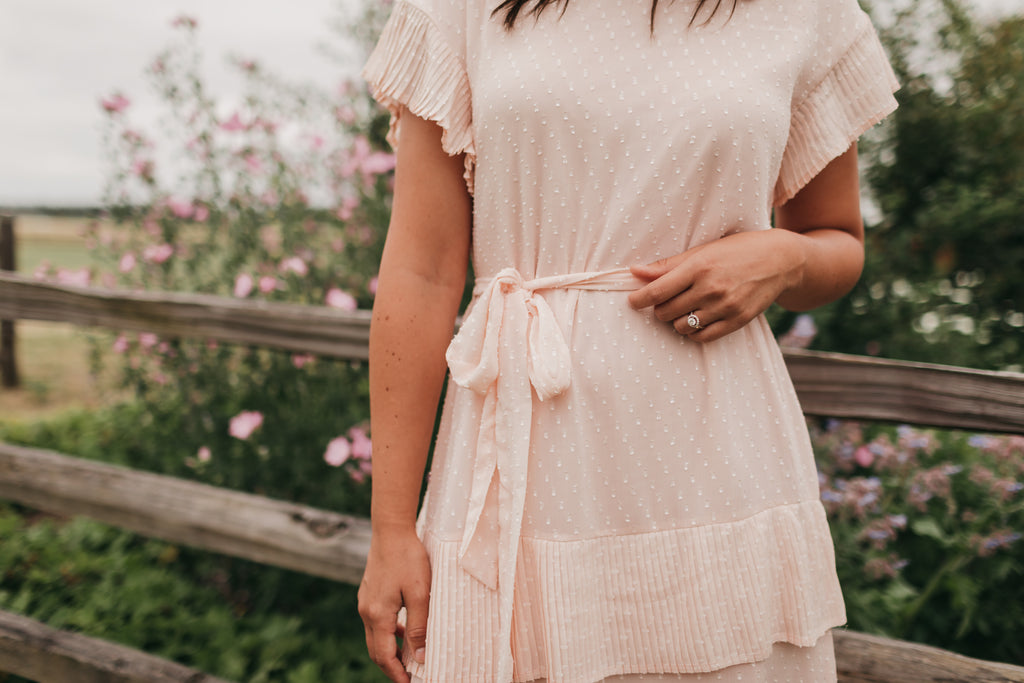 Quinn Pleated Dot Dress in Peach