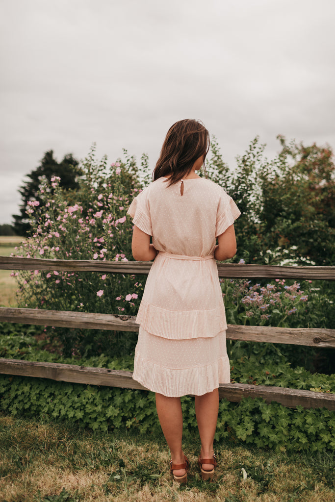 Quinn Pleated Dot Dress in Peach