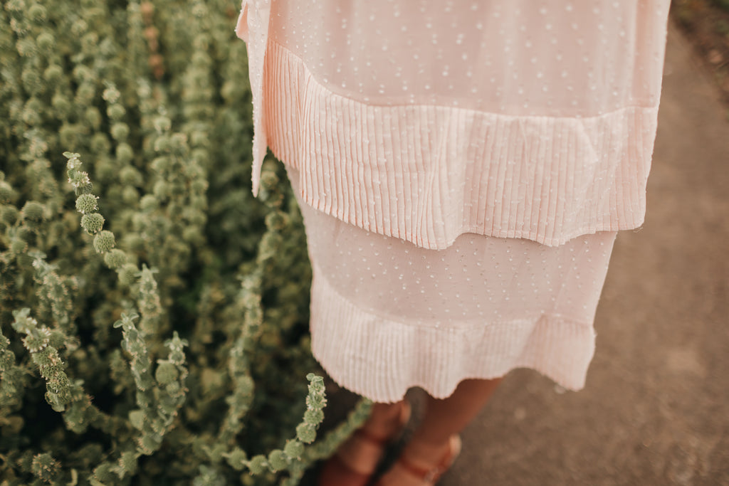 Quinn Pleated Dot Dress in Peach