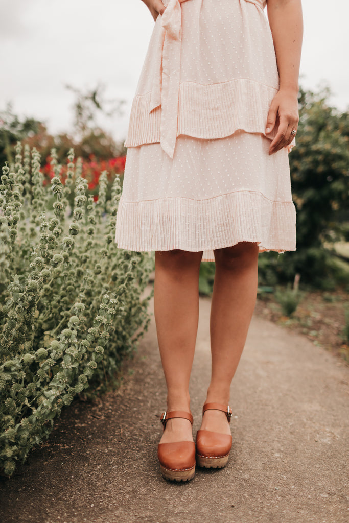 Quinn Pleated Dot Dress in Peach