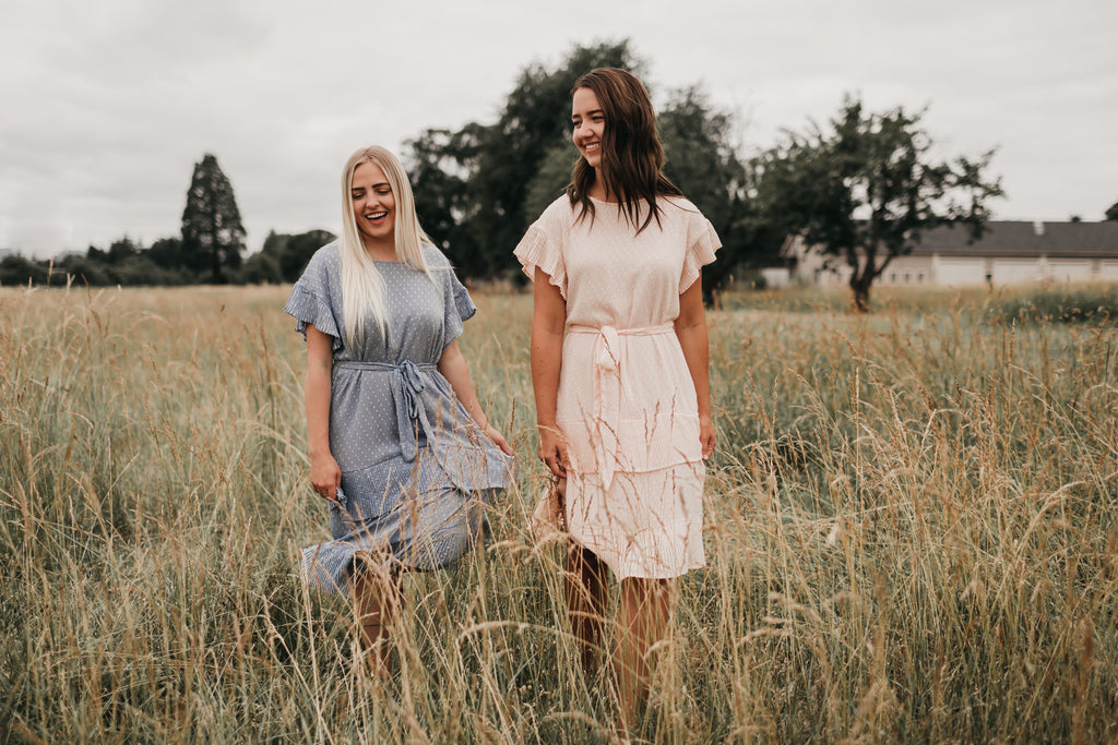 Quinn Pleated Dot Dress in Peach