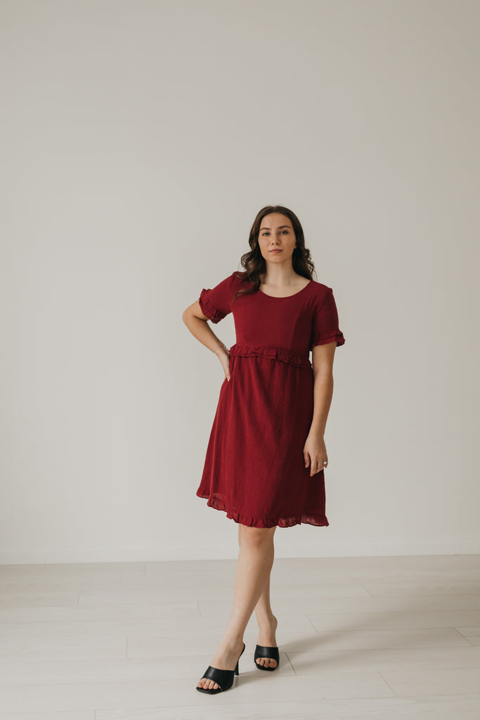 Rosie Knee Length Dress in Cranberry (XS-XXL)