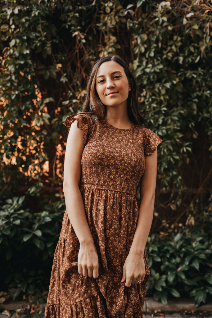 Ginger Floral Dress in Chocolate