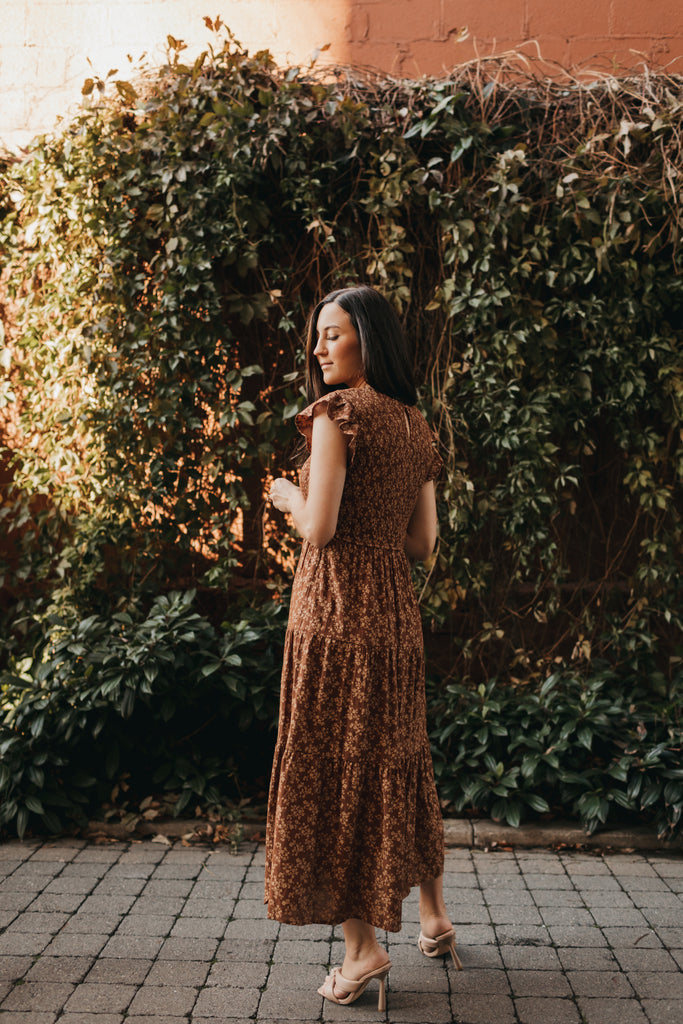 Ginger Floral Dress in Chocolate