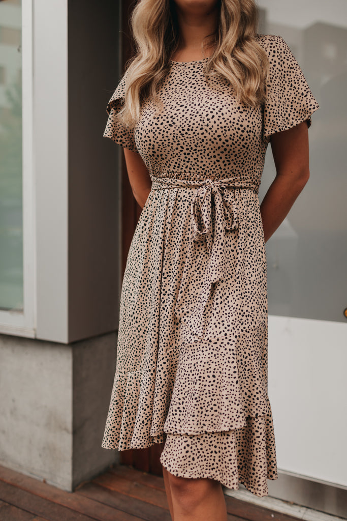 Ivy Dotted Dress in Taupe
