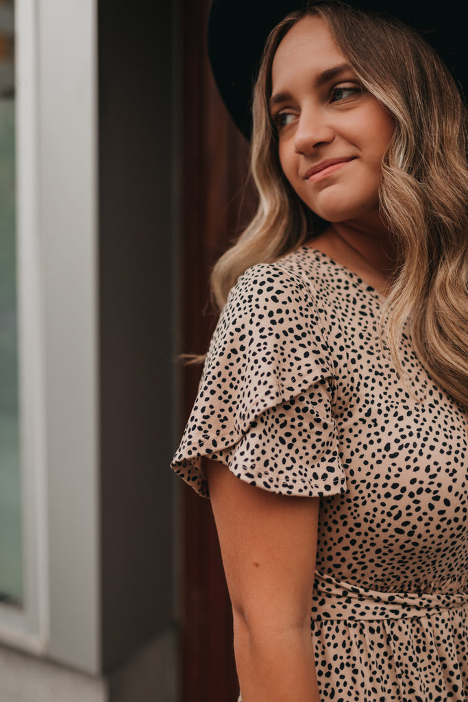 Ivy Dotted Dress in Taupe
