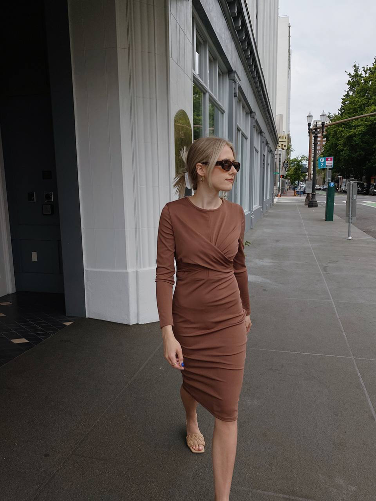 Alexandra Midi Pencil Dress in Clay