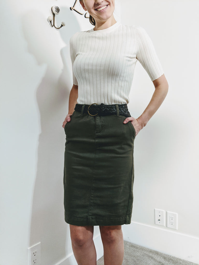 Olivia Knee Length Skirt In OLIVE