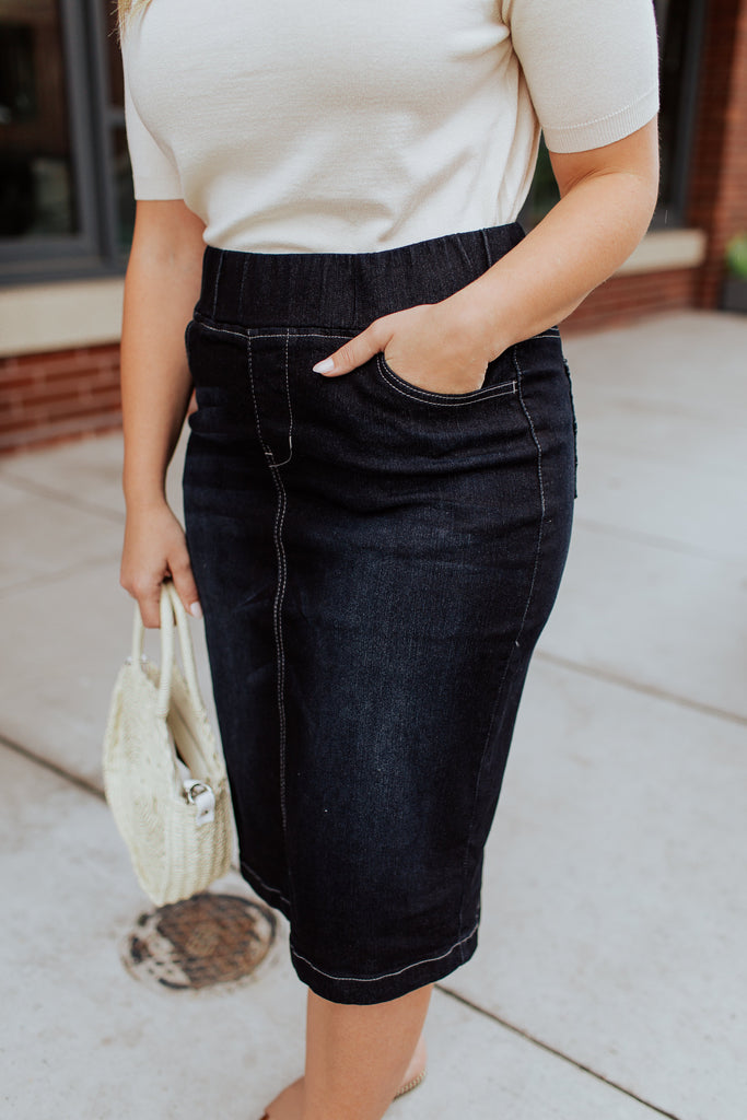 All Day Every Day Denim Skirt in  Vintage Wash PLUS SIZE