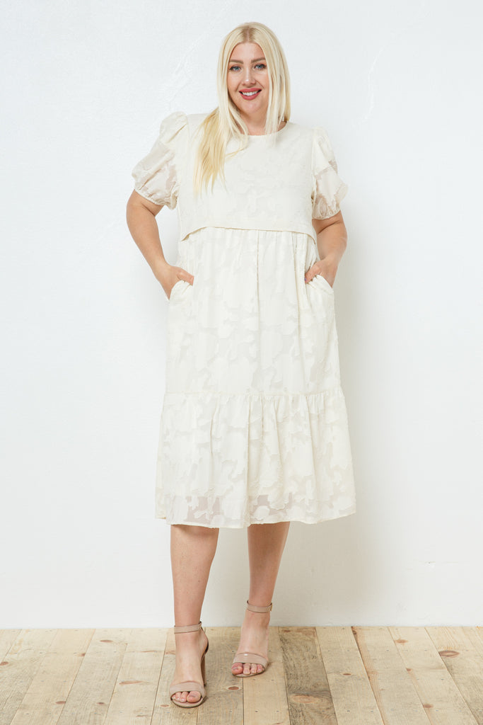 Irene Tiered Dress in Cream PLUS