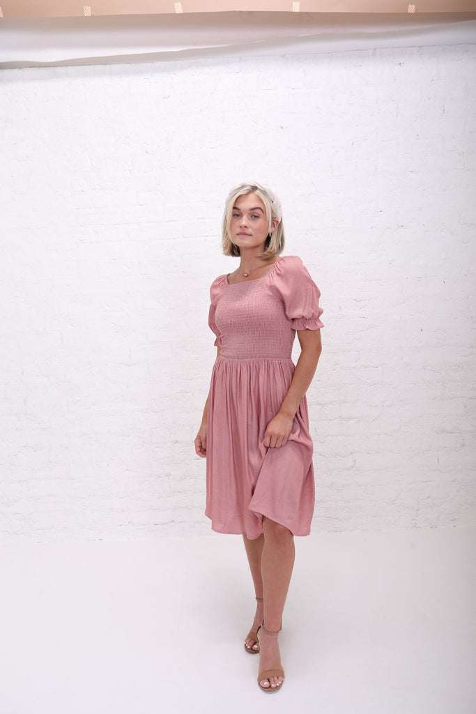 Annalise Smocked Dress in Rose (XS-2X)